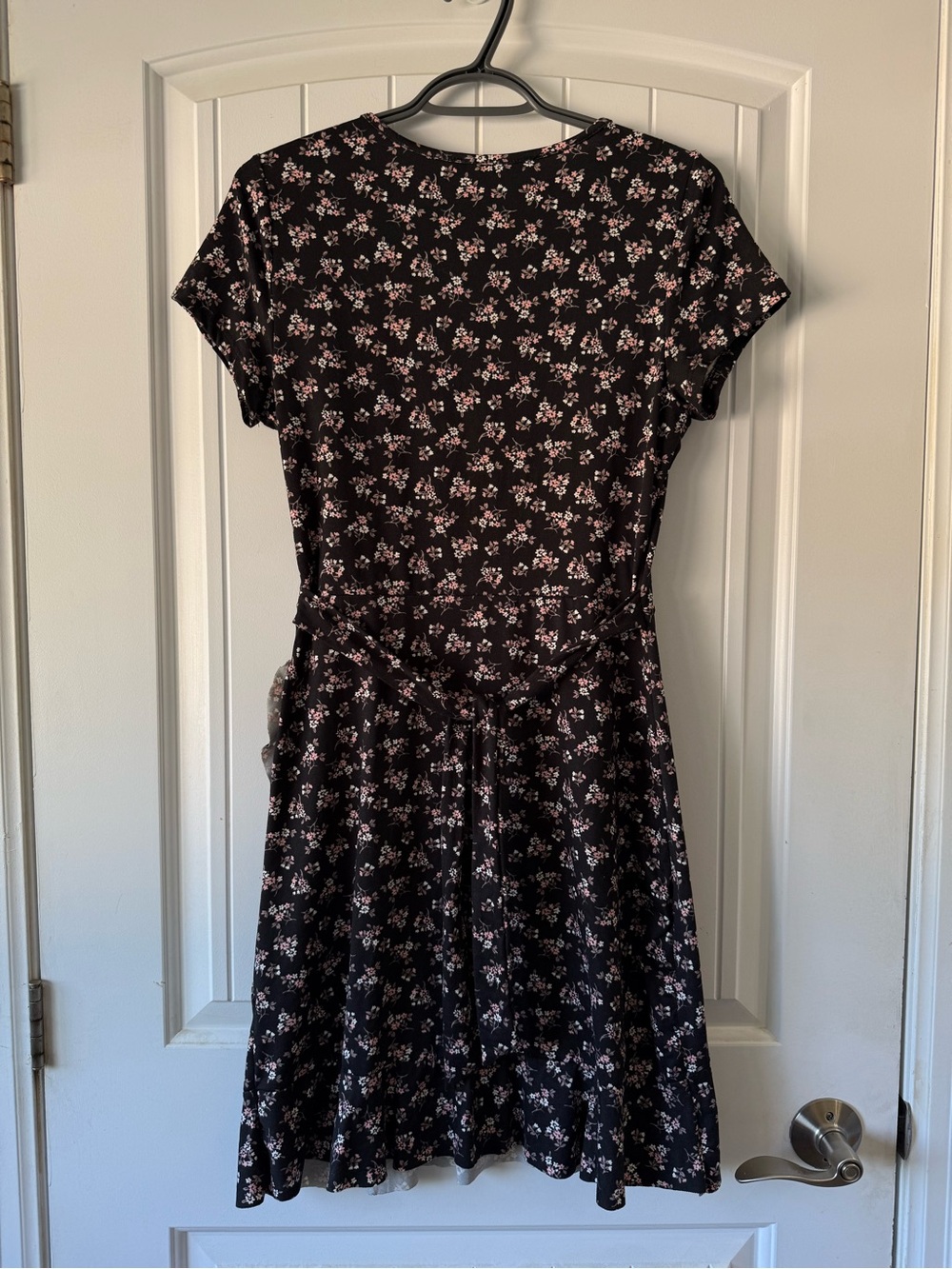 Black Ruffle Midi Dress with Light Pink Floral Print - Picture 5 of 8